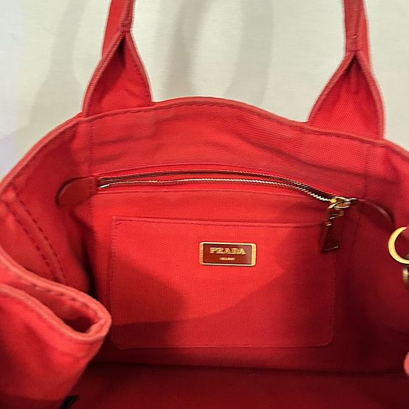 Prada Red Tote Bag with Glossy Finish and Gold Accents - Picture 1 of 9